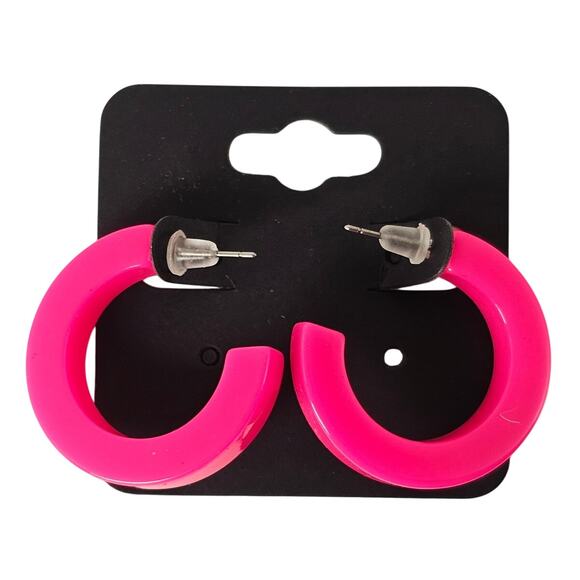 Set of 4 Hoop Earrings 1.2" Retro 1980s Neon Chunky Pierced Acrylic Gift Bag Y2K - Picture 3 of 15